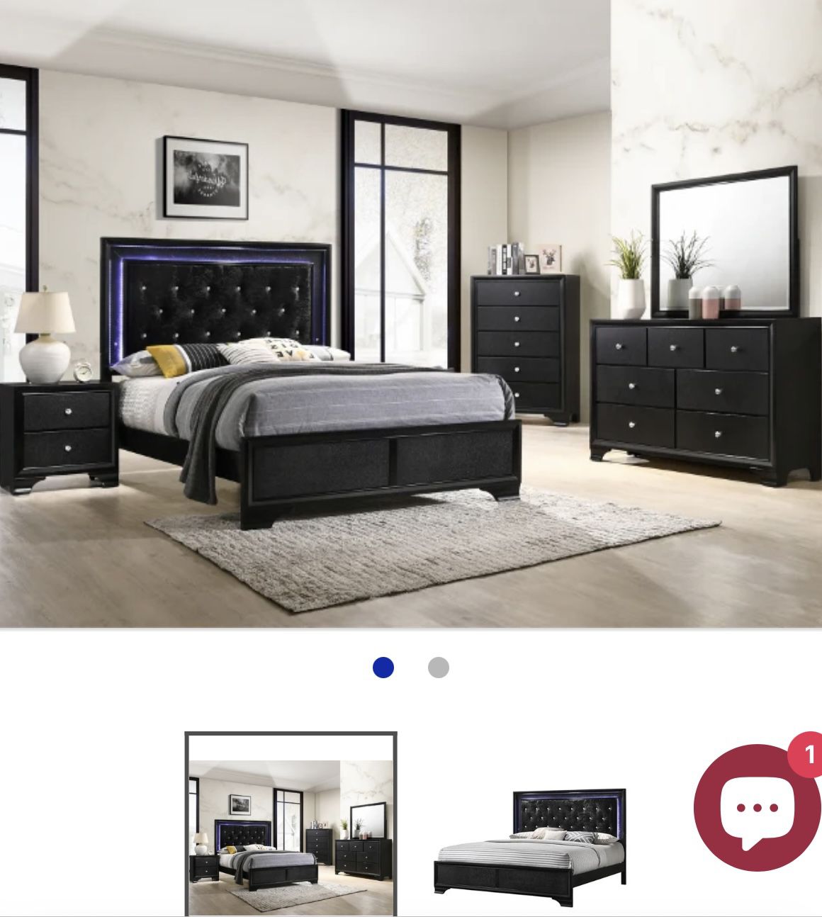 Black Queen Led Bed And Dresser With Mirror 