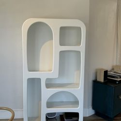 White Geometric Curved Display Cabinet Bookcase Shelf