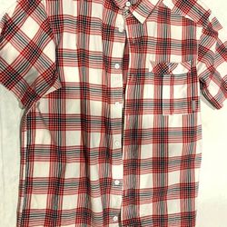  Columbia Men’s Medium Short Sleeve Red Plaid Button-Up Shirt