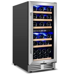 Nipus 15 Inch Wine Cooler Refrigerator,30 Bottle,Daul Zone,Low Noise Wine Fridge ,Built-in or Freestanding