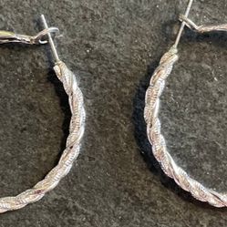 Vintage Silver Diamond Cut Textured Twisted/Braided 35mm Omega Hoop Earrings