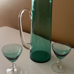 Vintage Pitcher And Glasses Hand Blown Glass