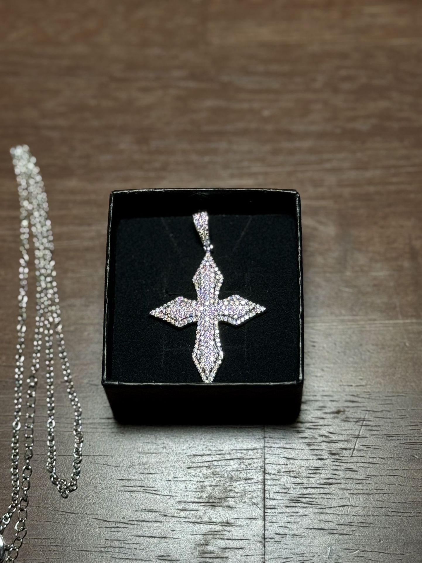Moissanite Cross Pendant + 17" Chain