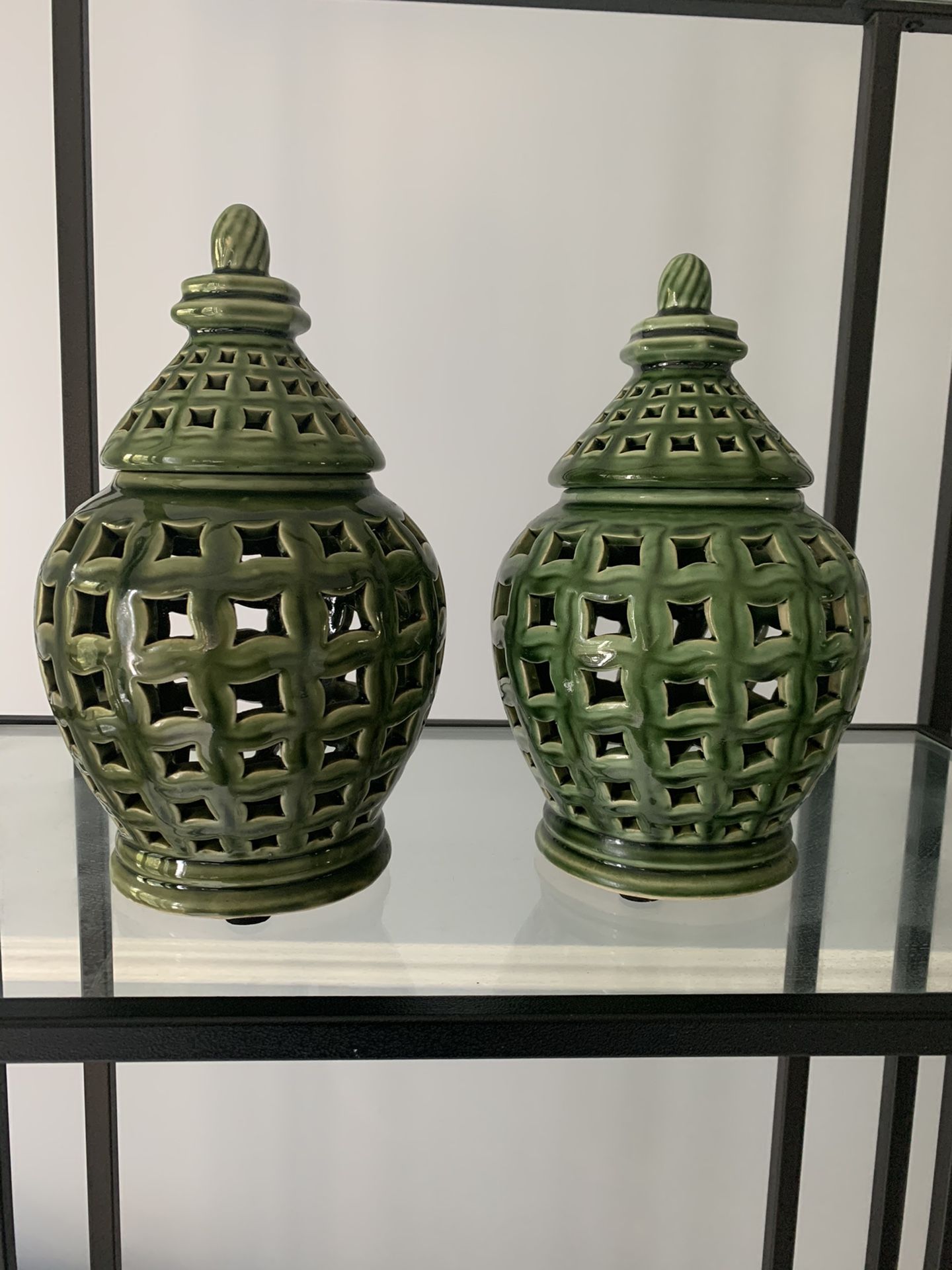 Two sets of glass vase sets