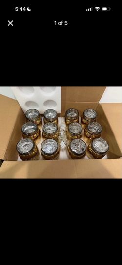Tioncy 12 Set Decorative Mason Jar with Light, Gold
