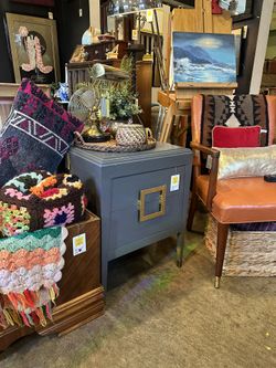 FINAL SALE Grey 2 Drawer Side Table Nightsand Square Gold / D1HJZB