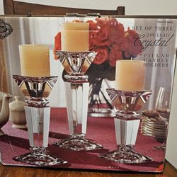 Set Of 3 Shannon Crystal Pillar Candle holders