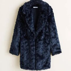 Brand New Mango Faux Fur Coat With Tags – Navy Blue