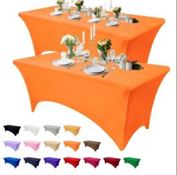 Fulliris 6FT Spandex Tablecloth (72"X30") – Stretch Fitted, Wrinkle-Free & Reusable Cover For Wedding, Party, Banquet, Holiday & Event Decor (Orange,