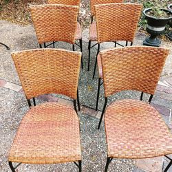 Vintage Wicker & Rod Iron Dining Chairs (Stackable)