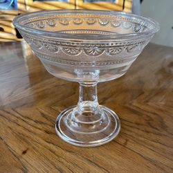 Vintage Etched Glass or Crystal Compote or Large Candy Dish