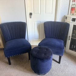 Velvet blue chairs and table