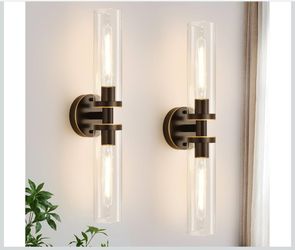 Set of Two Modern, Hardwired Brown Bathroom Sconces with Clear Glass - New In Box