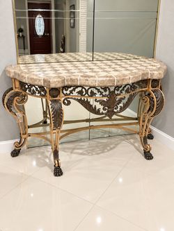 Authentic Maitland-Smith Ornate Marble-Top Console Table