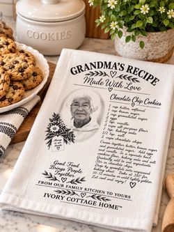 Personalized Family Recipe Tea Towel – Custom Photo & Recipe Gift