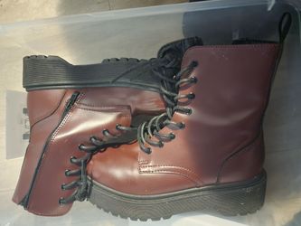 Burgundy Lace-Up Combat Boots