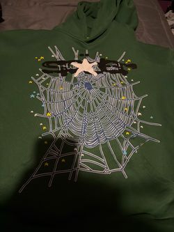 Sp5der Green Hoodie Spider Web Graphic