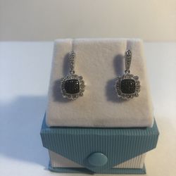 NIB Genuine black & white Diamond earrings, rhodium finish. 