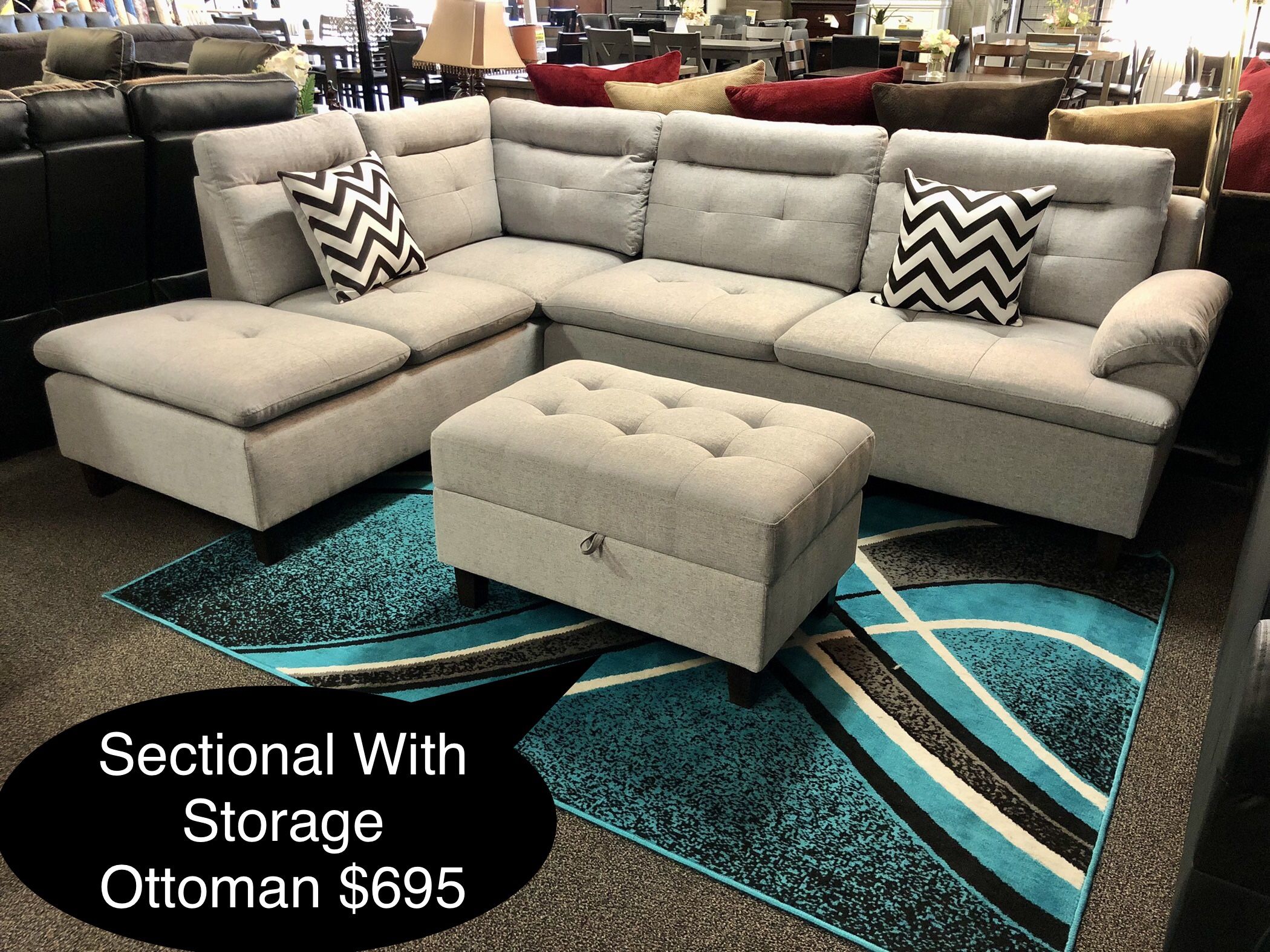 New Sectional With Storage Ottoman