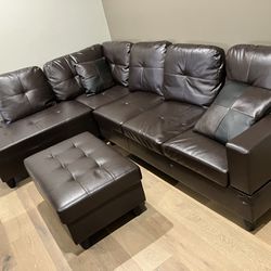 Brown faux leather 3 Piece Sectional Sofa Couch + ottoman