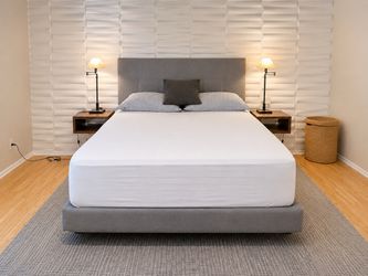 Queen Upholstered Bed Frame + Gray Fabric Headboard