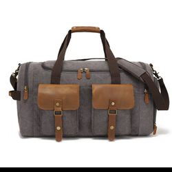 Duffle Bag Weekender Duffel Bag for Men and Women Genuine Leather Canvas Travel Overnight Carry on Bag with Shoes Compartment Greyo