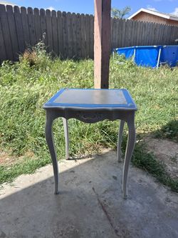 Cute blue and white end table coastal decor