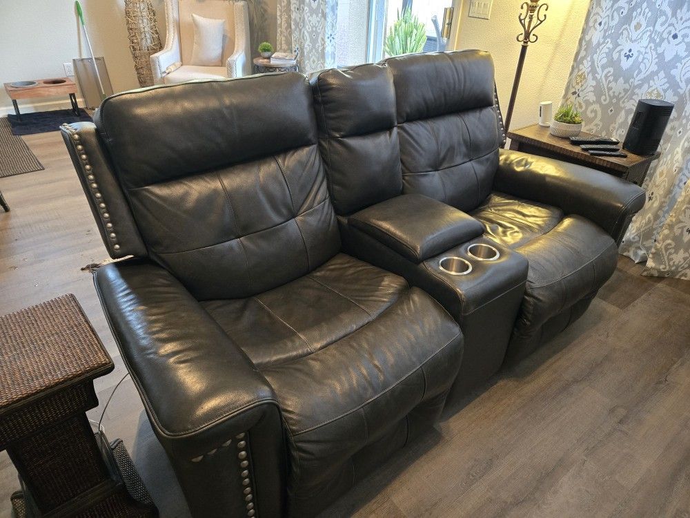 Grey Leather Love Seat