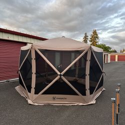 Gazelle Tents™, G6 6-Sided Portable Gazebo, Easy Pop-Up Hub Screen Tent, Durable, TriTech Mesh, Waterproof, UV Resistant, 8-Person & Table, Desert San