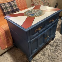 Flag Of Florida Hand Painted On Vintage Drexel Cabinet/ Nightstand