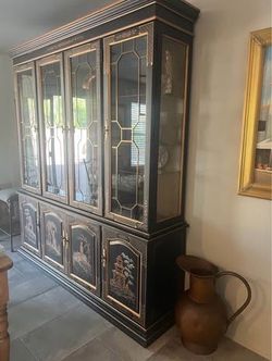 Antique Black Lacquer Asian Cabinet