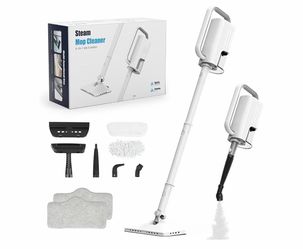6-in-1 Corded Steam Mop 15s Heat, 180° Swivel, Accessories, White