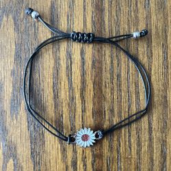Daisy Flower Bracelet Braided Adjustable Black Rope Floral Charm Kids Adult