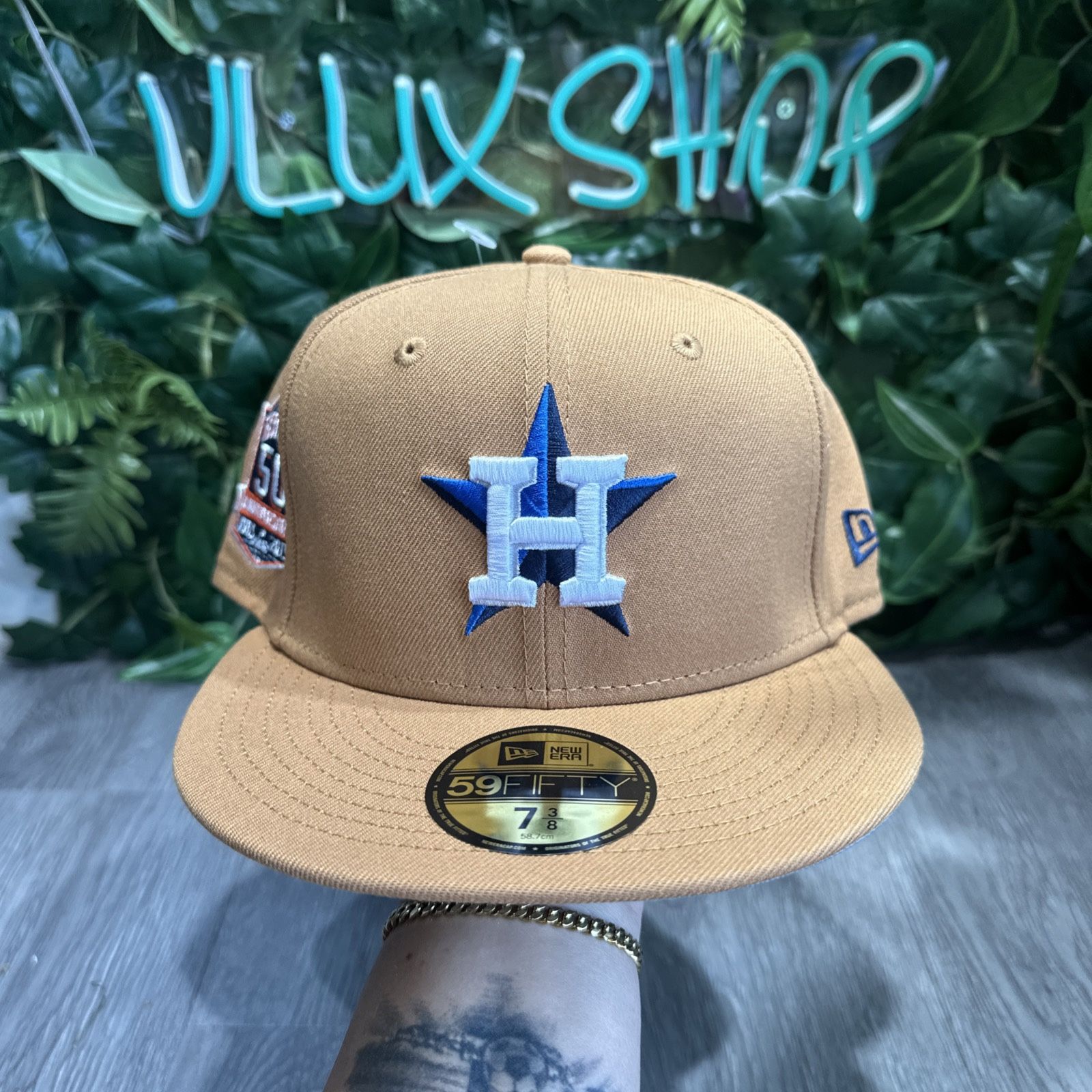 Houston Astros New Era 59Fifty Fitted Brown Hat 7 3/8 (50th Anniversary Patch)