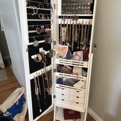 White Jewelry Organizer Mirror