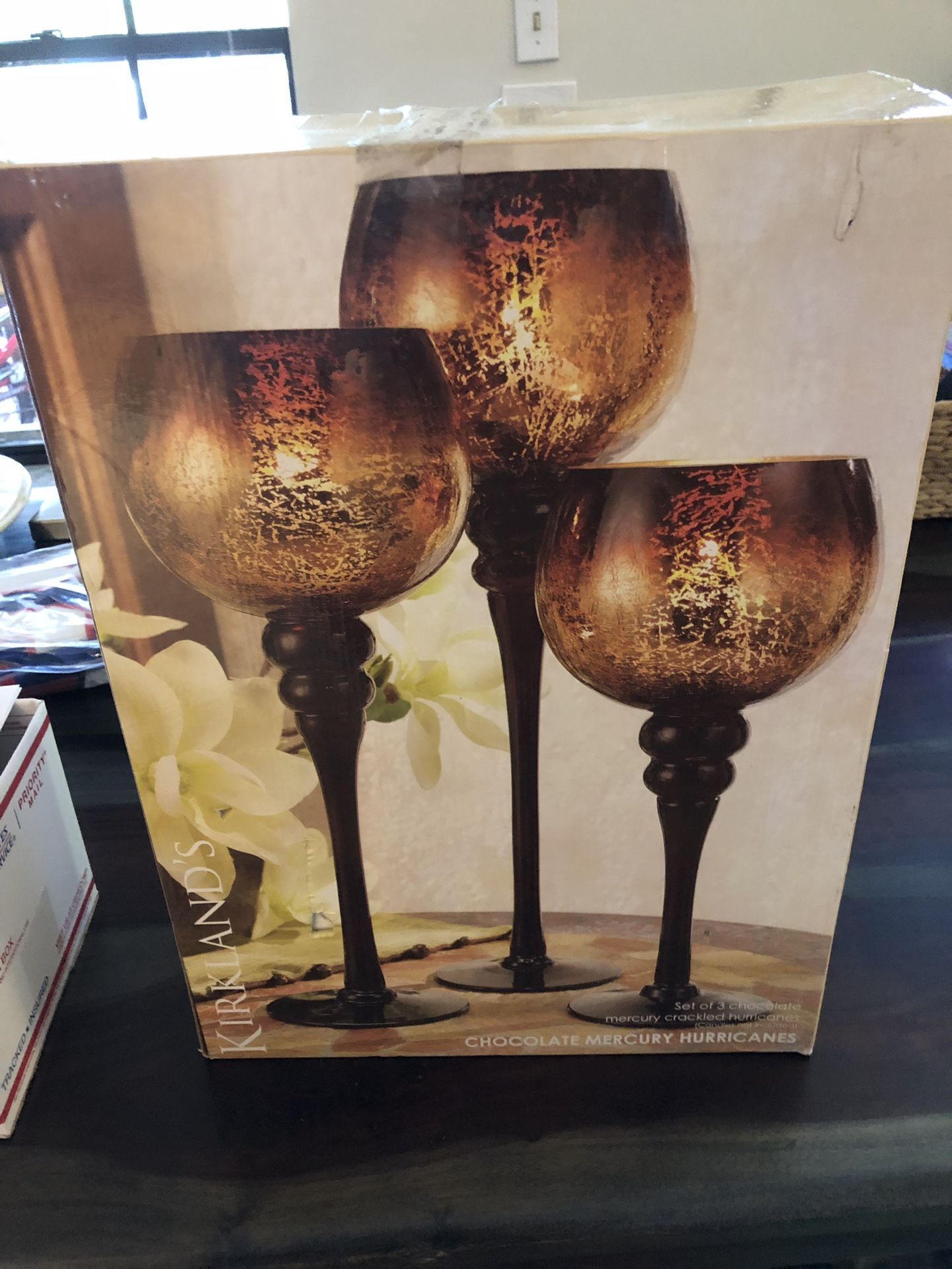 Mercury Chocolate Hurricane Candles Set Of 3(TI)