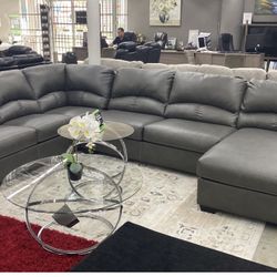 ALBERTON GRAY LEATHER SECTIONAL ✅WE HAVE FINANCE ✅SAME DAY FREE DELIVERY🚛 🪙✅