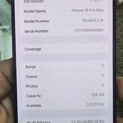 Apple Iphone 15 Pro Max 256gb AT&T / Cricket Still In Warranty 10/11/2024 Excellent  Only Back Is Crack