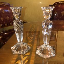9x2.5 Vintage Crystal Candle Holders Set Of Two