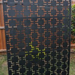 72" x 47" Outdoor Metal Garden Fence Panel – Black Galvanized Steel, Decorative Brick Pattern Privacy Screen