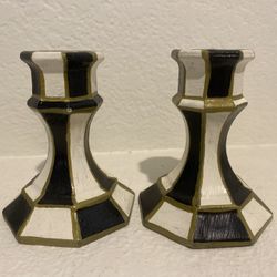 Checkmate Candle Holder Painted Glass Candlestick SET of 2
