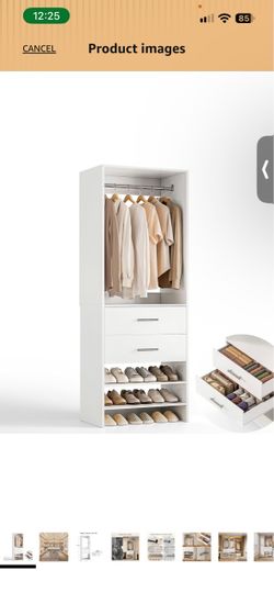 W3 Closet System with Chrome-Plated Hanging Rod & 2 Drawers, White 2FT Modular Closet Organizer System with 3 Shelves, 15mm Thickened Side Panels, Woo