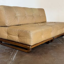 Vintage 1970s Leather And Rosewood Loveseat Sofa