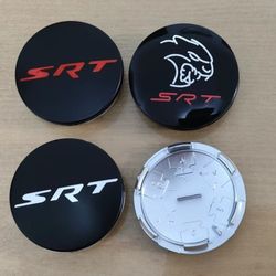 4 New 63mm Hellcat SRT *OR* SRT Rim Center Caps.  Door Projector Lights And Emblems Available.  SHIPPING AVAILABLE