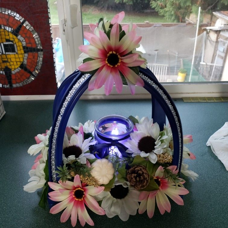 Beautiful Homemade  Centerpiece With Candle In The Middle 