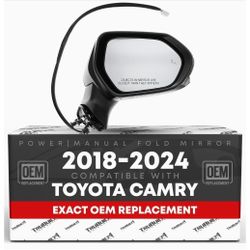 Passenger Side Mirror - Compatible with 2018 Through 2024 Toyota Camry, Powered Adjustment, Heated, Turn Signal, Blind Spot Detection, Manual Folding