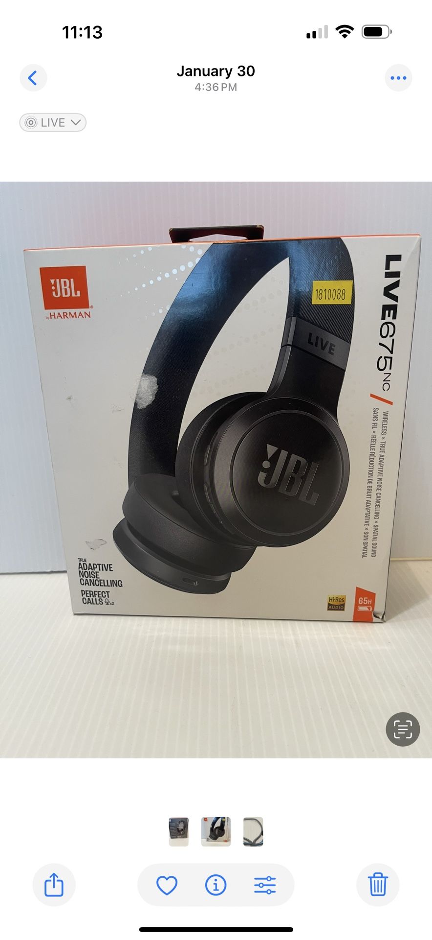 JBL Live 675NC Wireless On-Ear Headphones with Adaptive Noise Cancelling