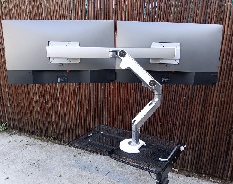 AV Editor Set Up Dual Dell Monitors 27" With Humanscale Heavy Duty Dual Monitor Arm