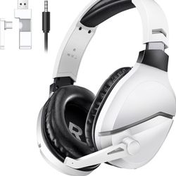 Wireless Gaming Headset with Noise Canceling Microphone for PS5, PC, PS4, 2.4G/Bluetooth Gaming Headphones with USB and Type-c Connector, Wired Mode f