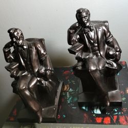 Vintage Abraham Lincoln Cast Metal Bookends 7"×4.5"×3" -EB